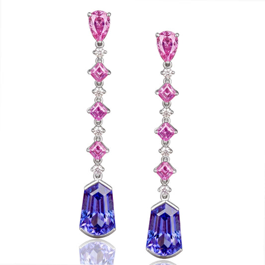 Tanzanite, Pink Sapphire & Diamond White Gold Earrings