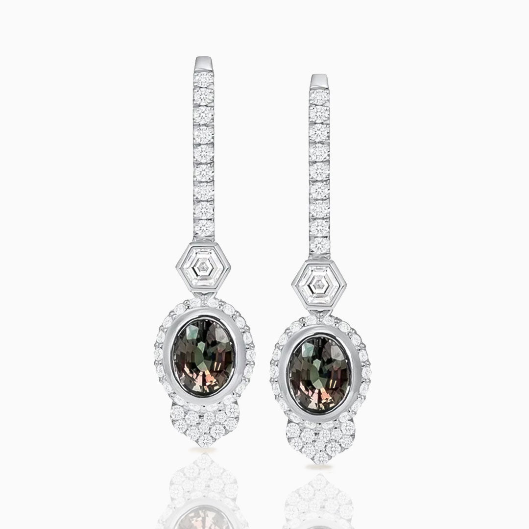 Alexandrite & Diamonds Platinum Earrings