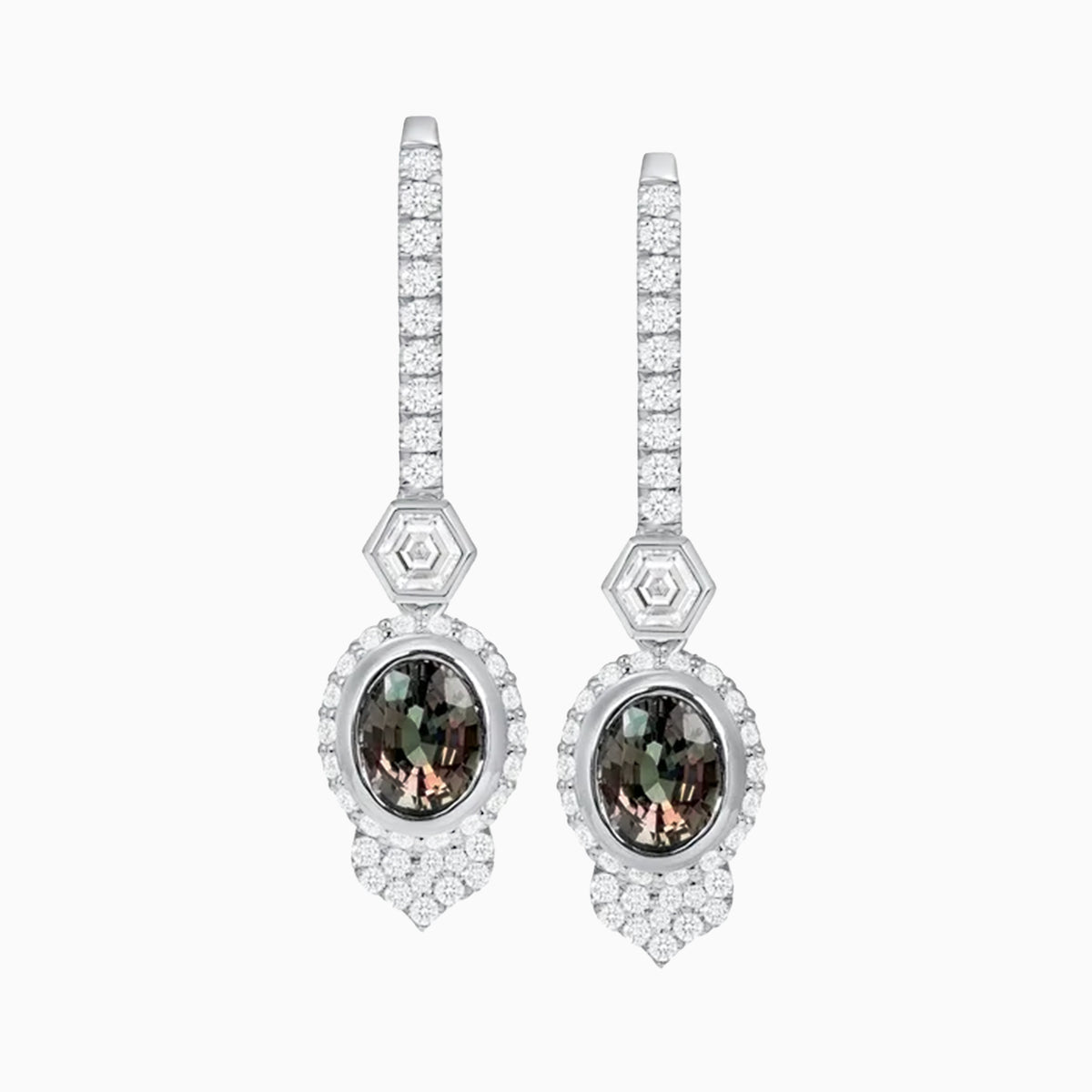Alexandrite and Diamonds Platinum Earrings
