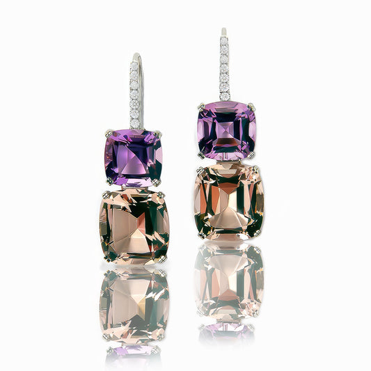 Amethyst, Morganite & Diamond Platinum Earrings
