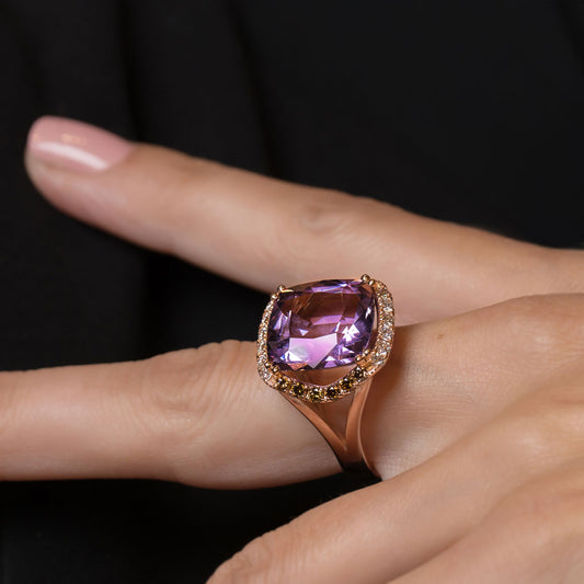 Amethyst & Cognac Diamonds Rose Gold Ring