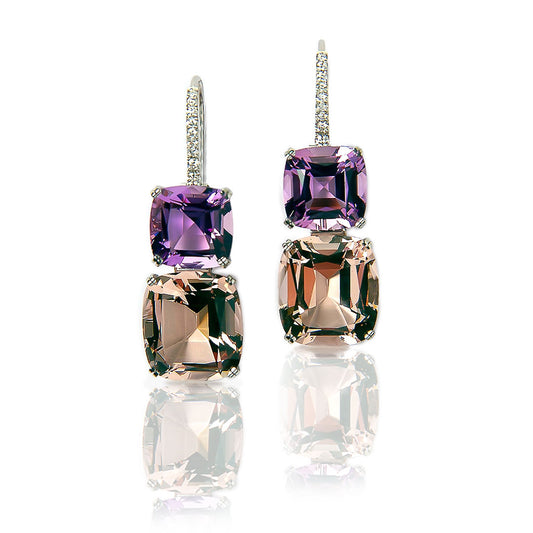 Amethyst, Morganite & Diamond Platinum Earrings