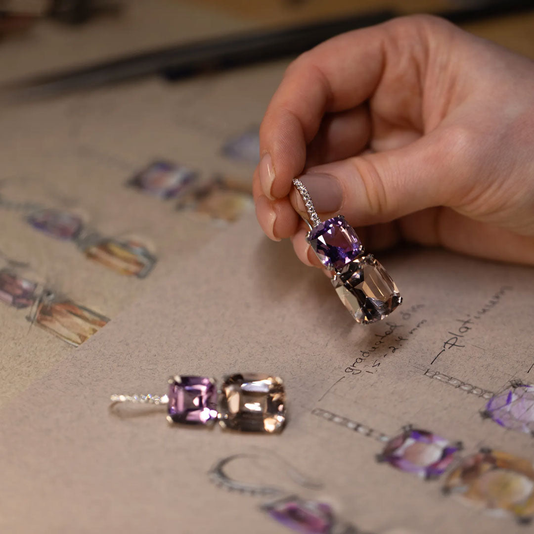 Amethyst, Morganite & Diamond Platinum Earrings