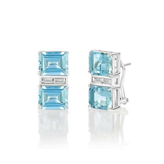 Aquamarine & Diamond Deco Gold Earrings