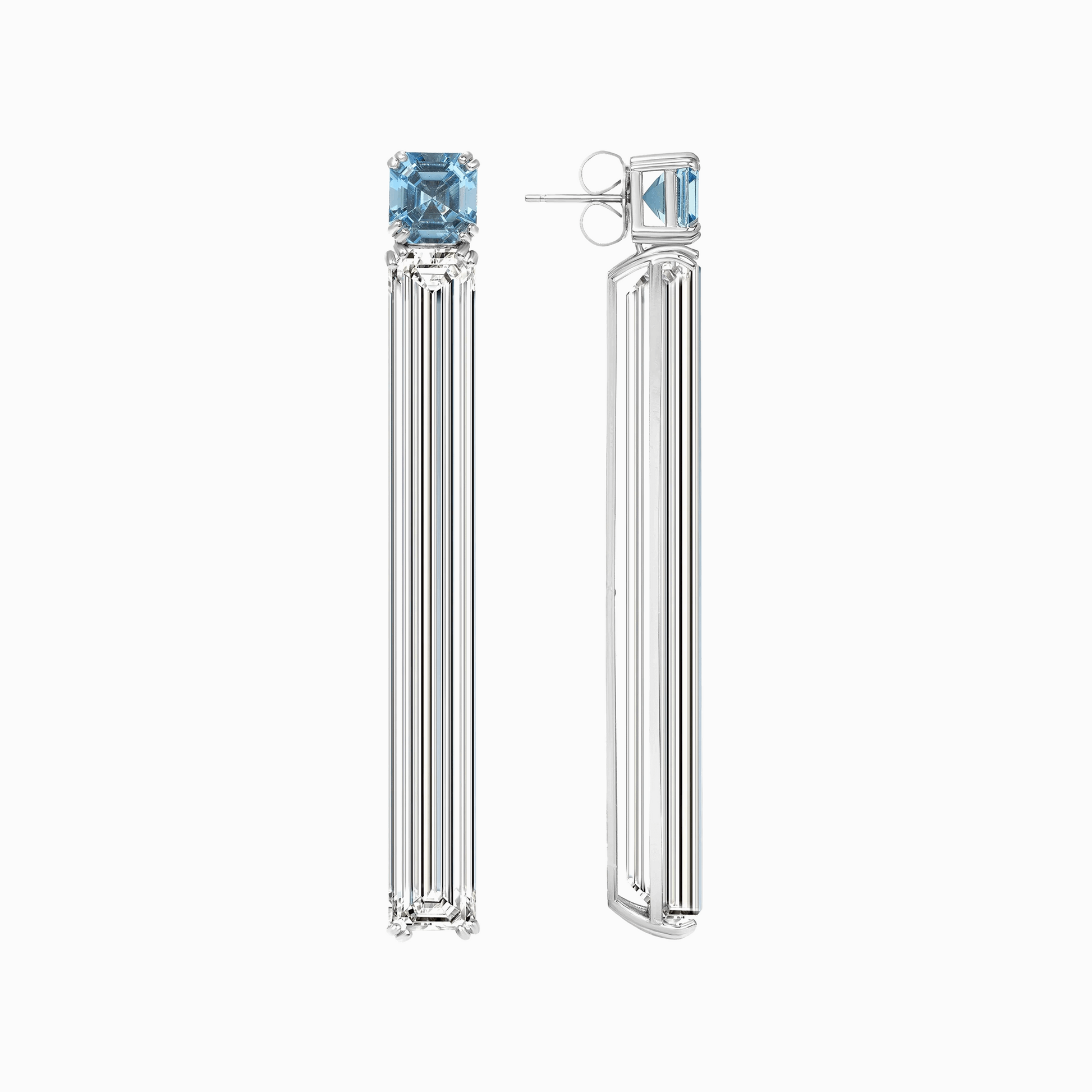 Aquamarine & Rock Crystal Earrings on a white background