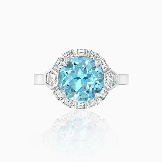 Aquamarine & Diamonds Platinum Ring