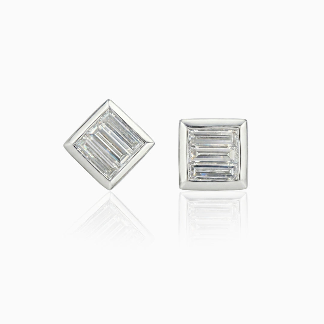Baguette Diamond Platinum Earrings