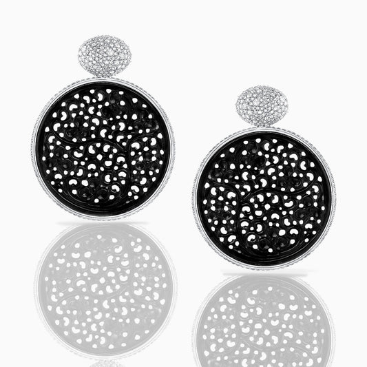 Black Jade & Diamond White Gold Earrings