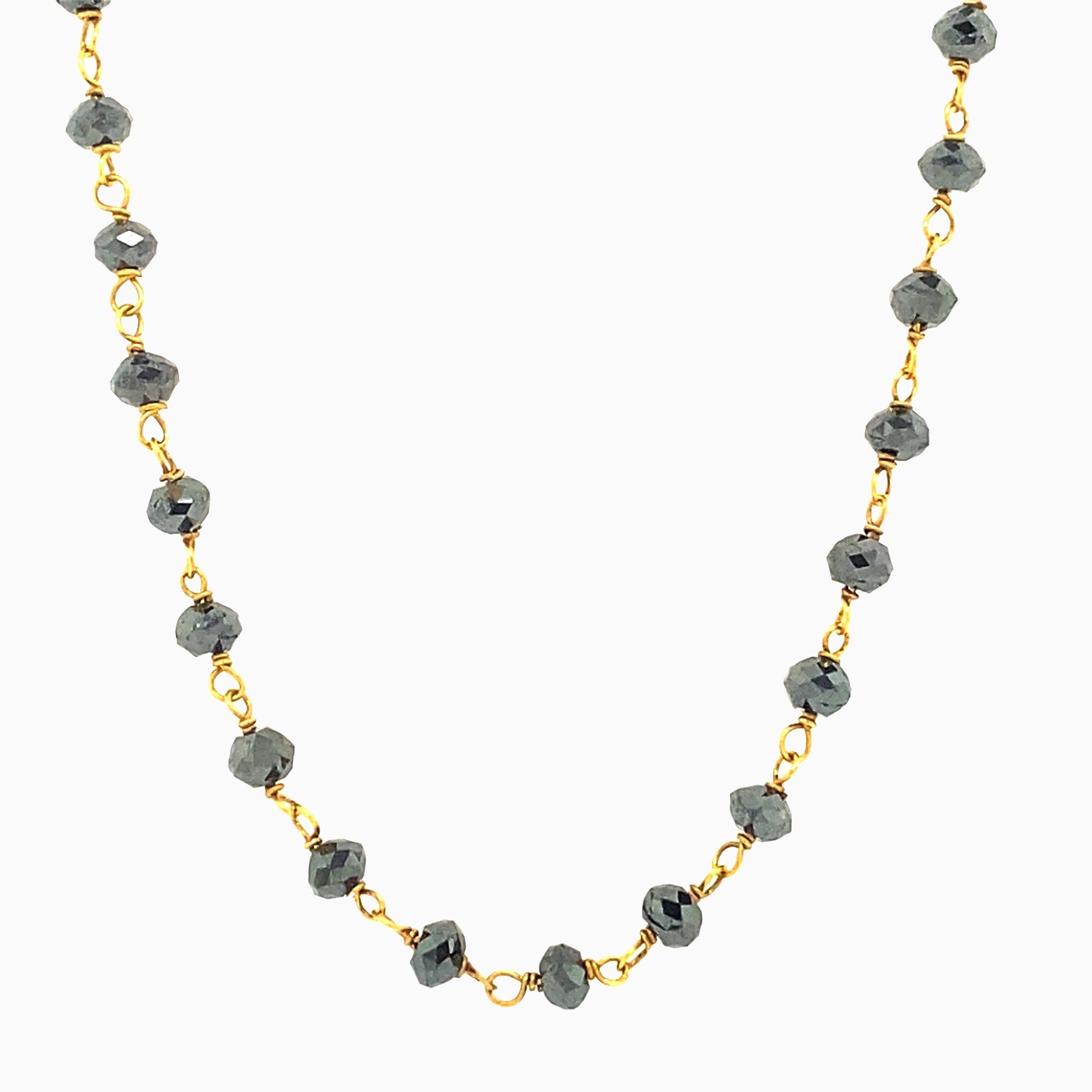 Black Diamond Yellow Gold Necklace on a white background