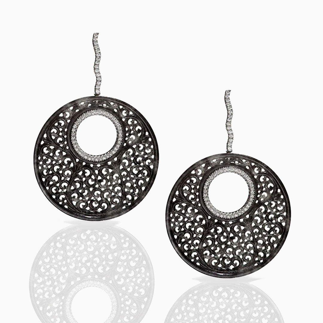 Black Jade Diamond Platinum Earrings