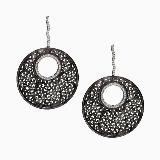 Black Jade Diamond Platinum Earrings on a white background