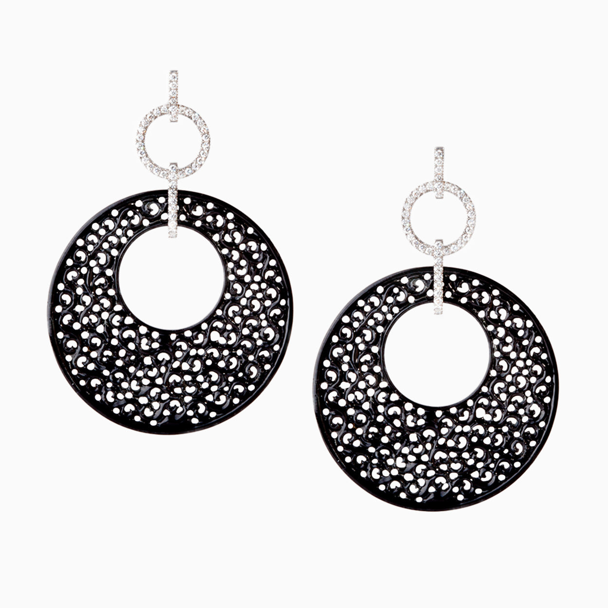 Black Jade Diamond Earrings on a white background