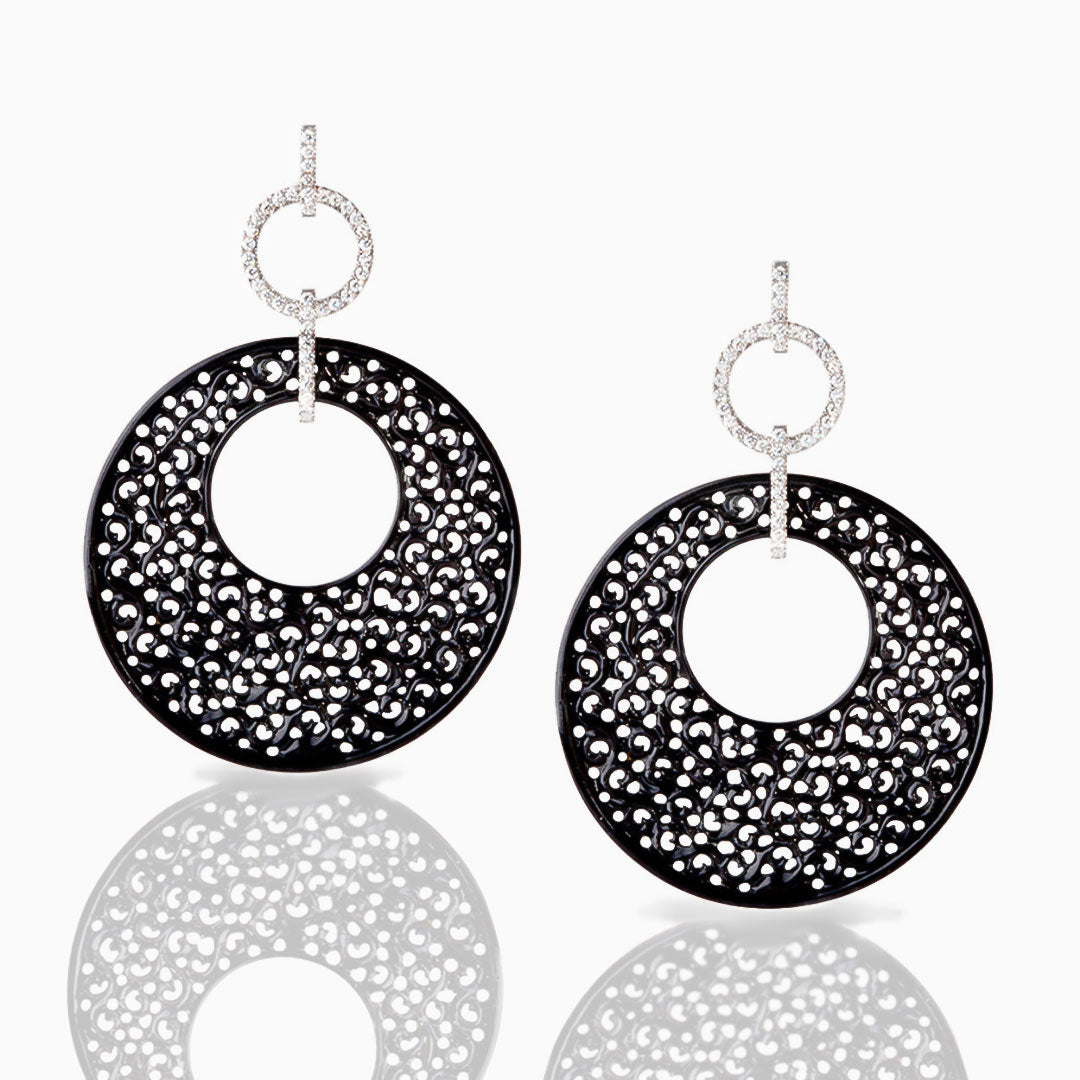 Black Jade & Diamond Platinum Earrings