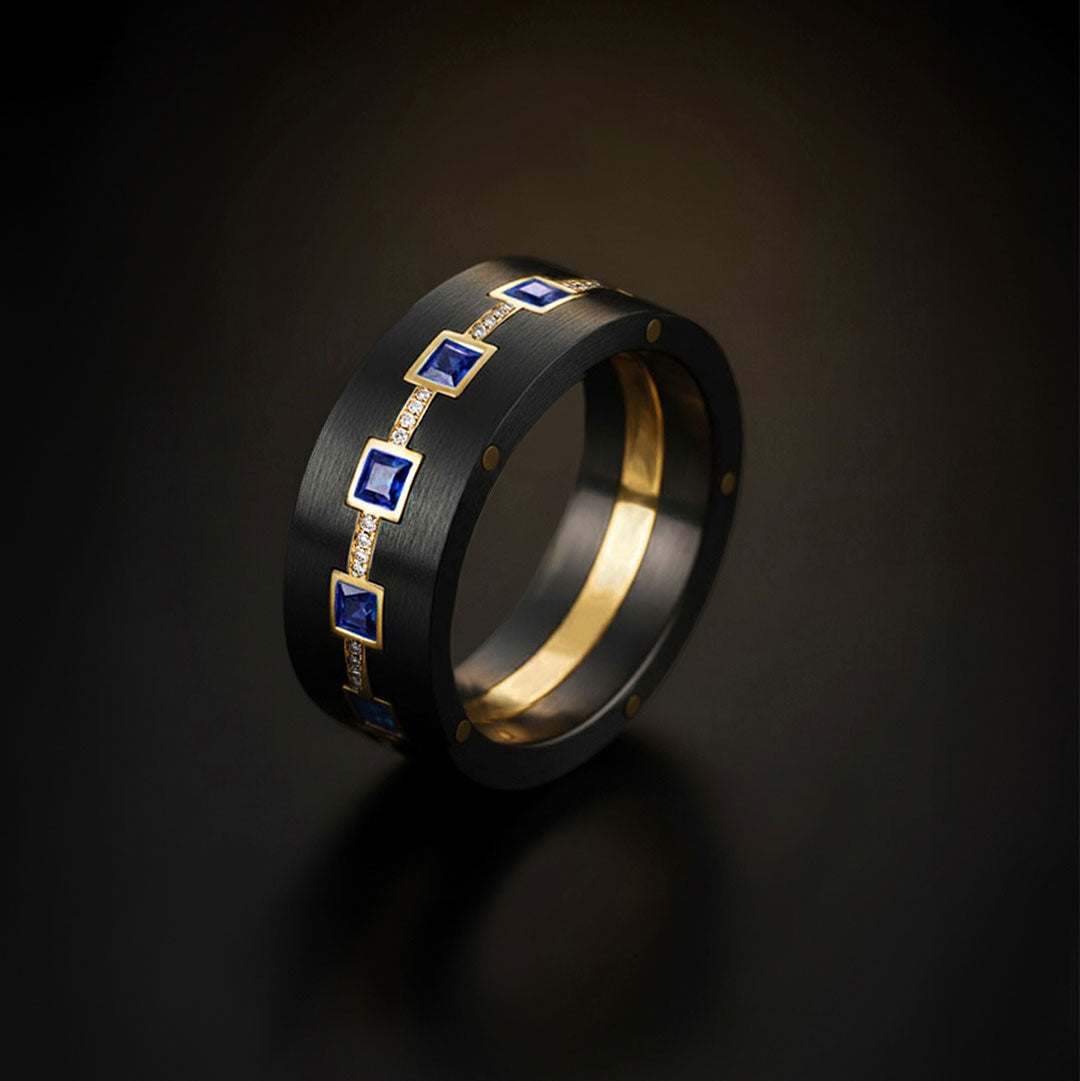 Black Titanium & Yellow Gold Sapphire & Diamond Band