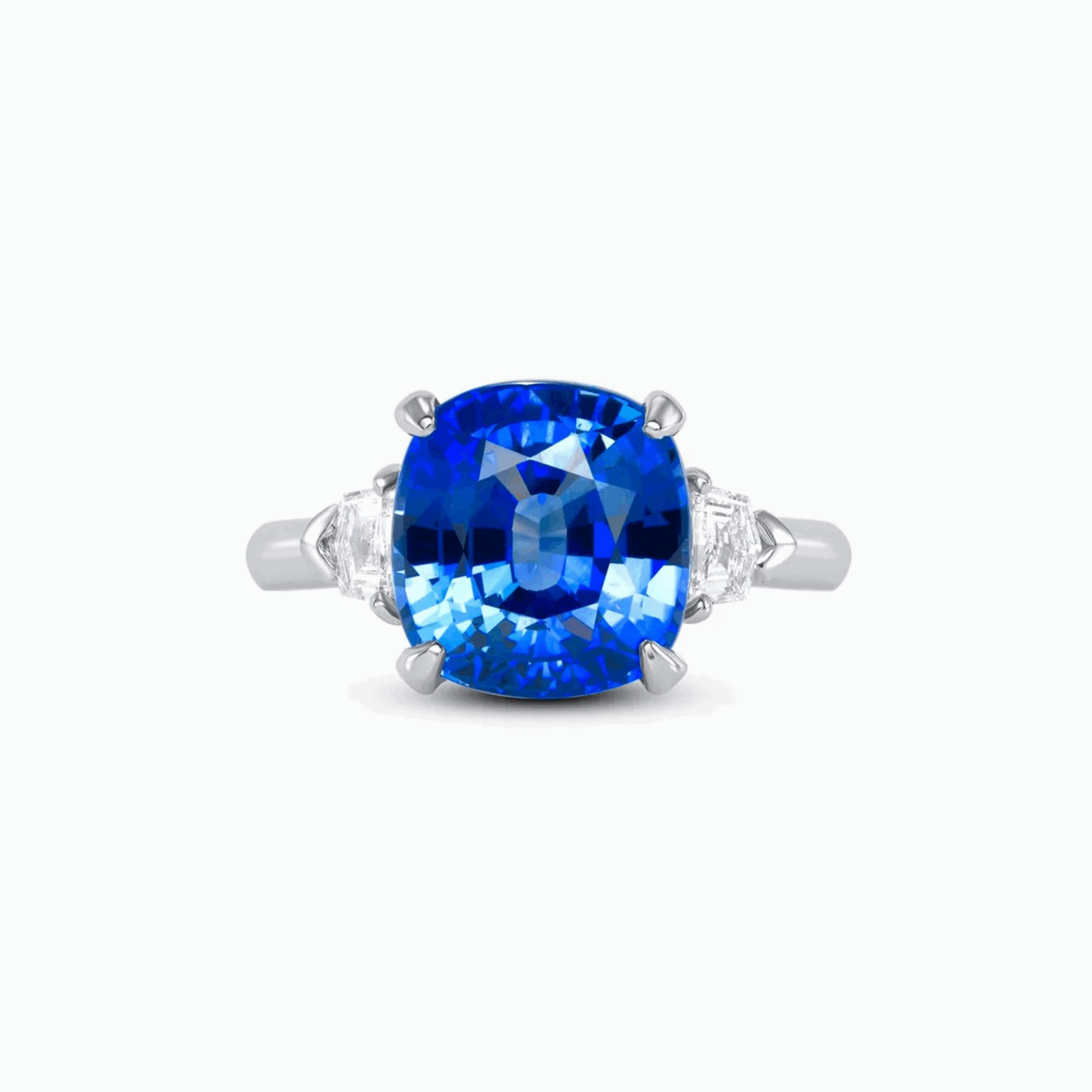 Blue Sapphire Diamond Platinum Ring on a white background