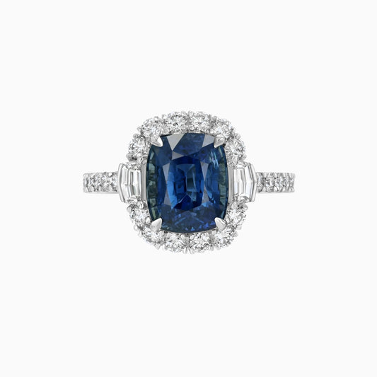 Unheated Sapphire & Diamond Platinum Ring