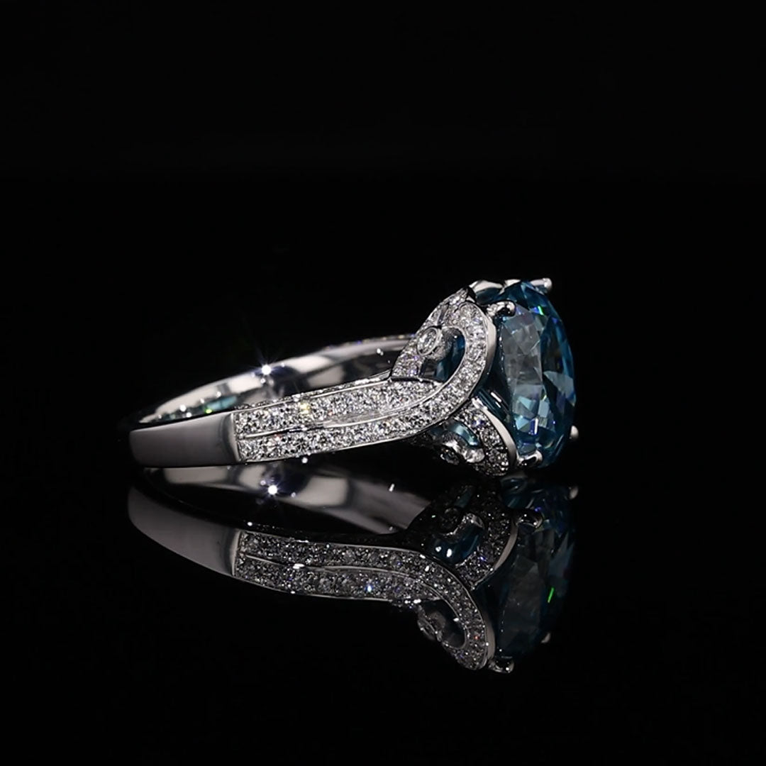 9.15 carat Cushion Blue Zircon White Gold Ring