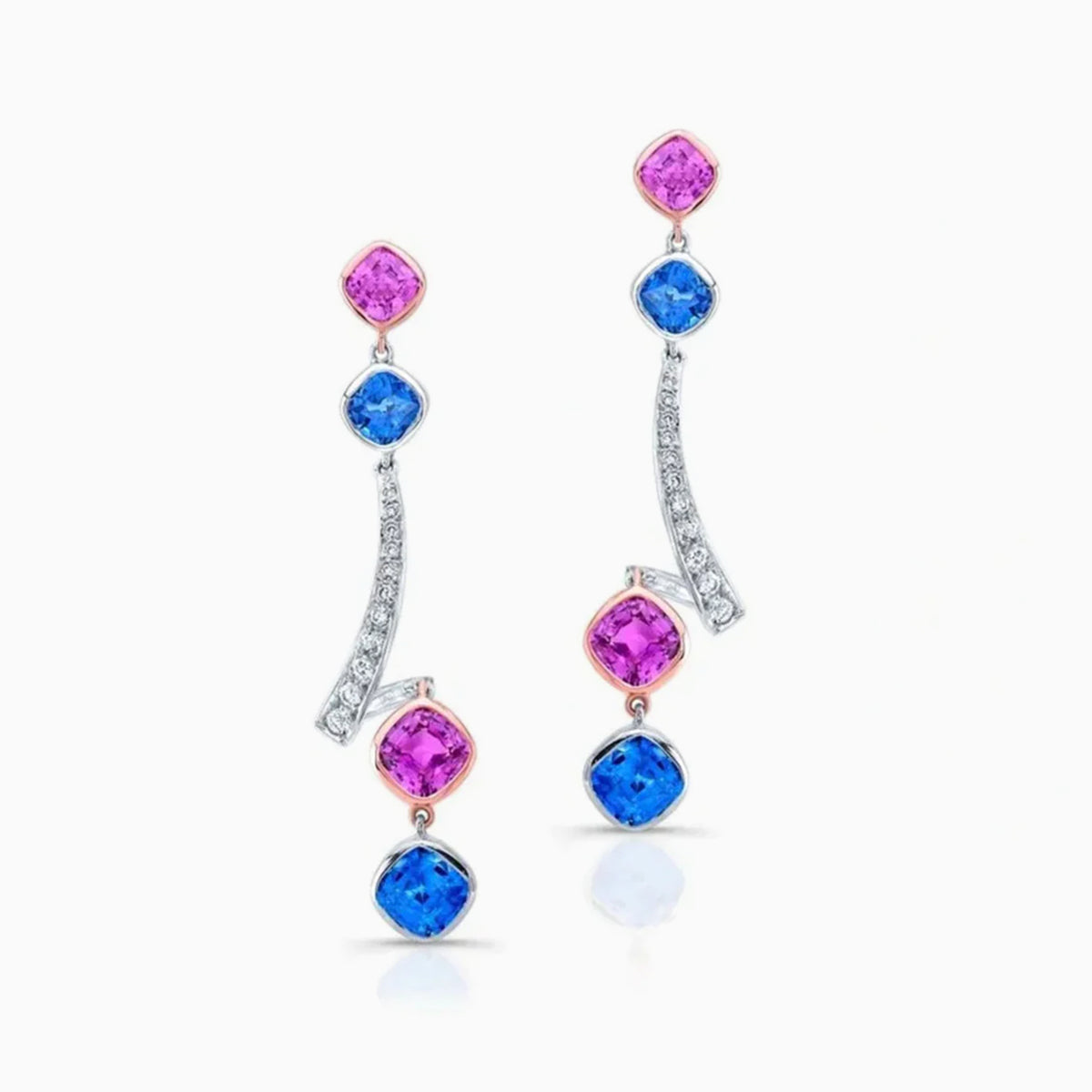 Blue &amp; Pink Sapphire Drop Earrings