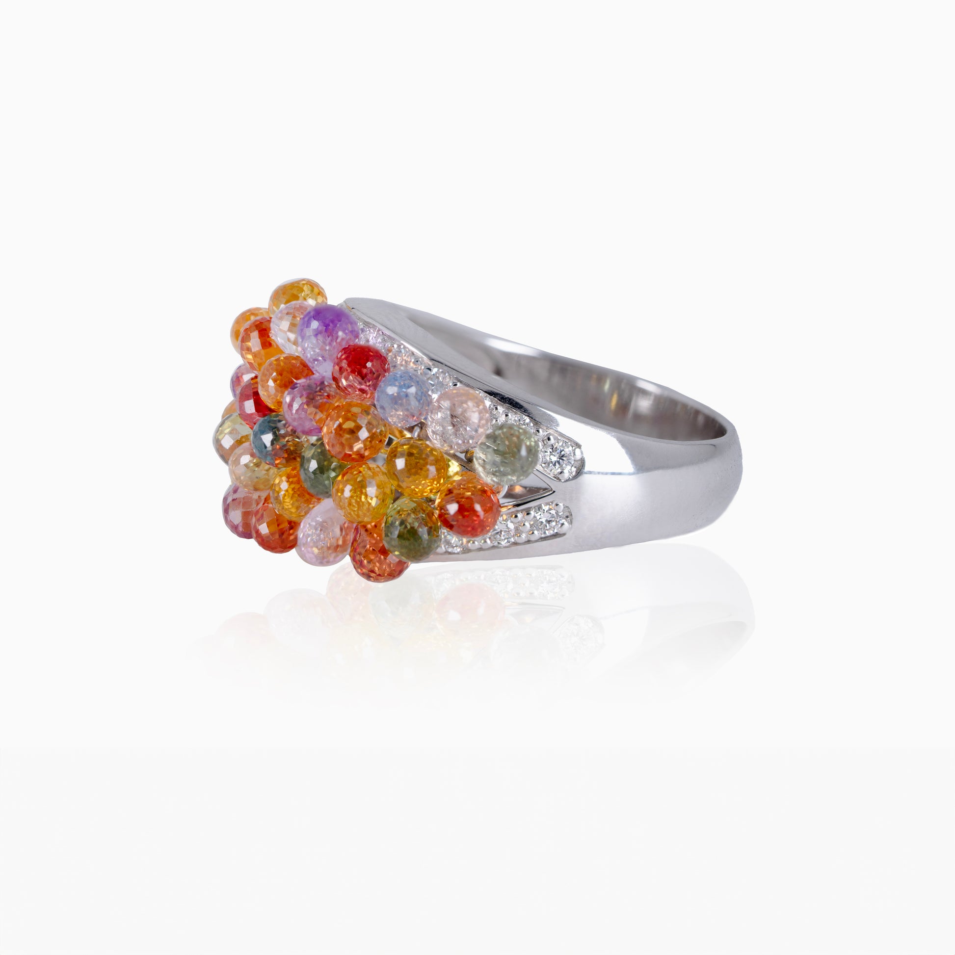 Multi Colored Sapphires & Diamonds White Gold Ring