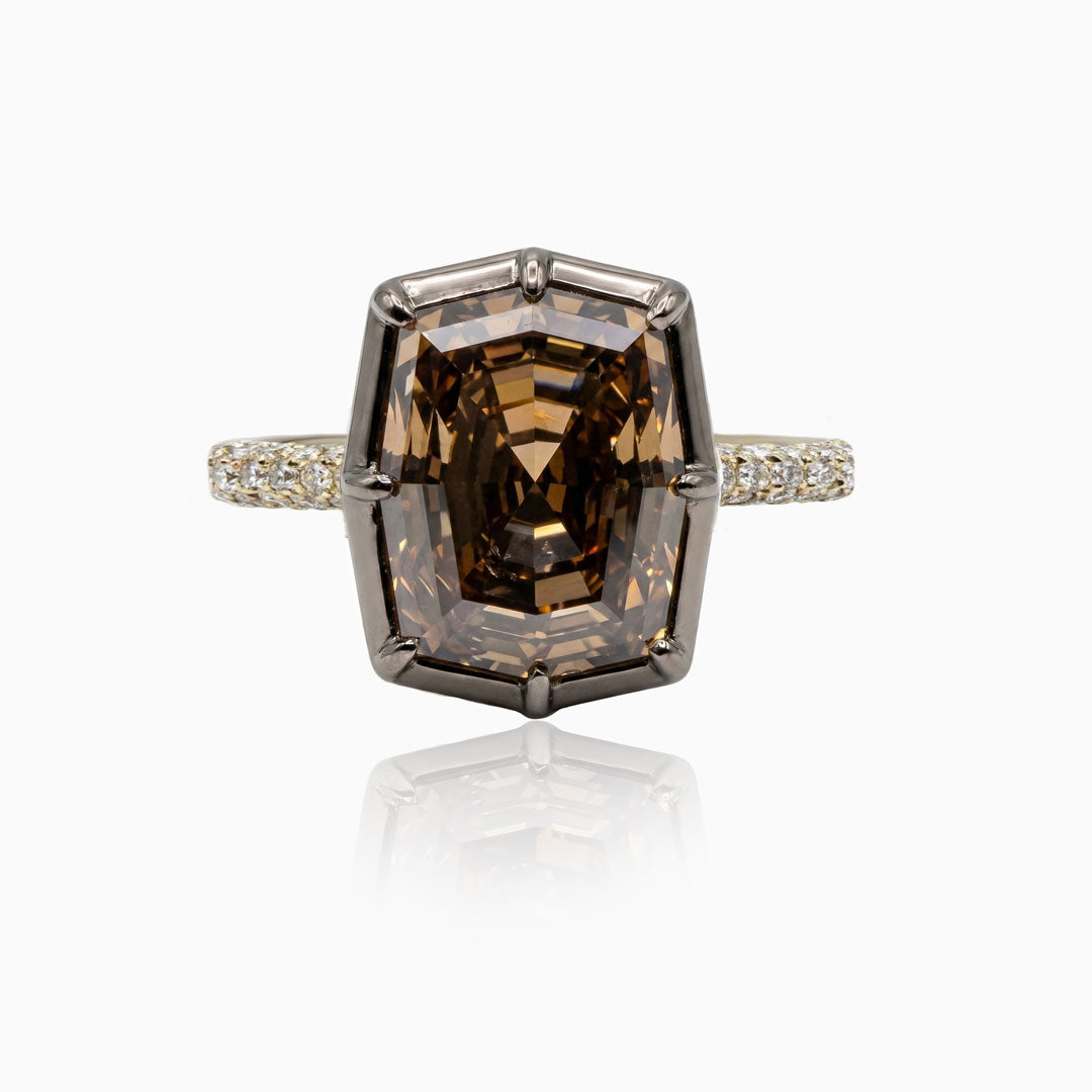 Brown Diamond Platinum & Yellow Gold Ring