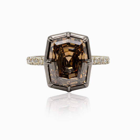 Brown Diamond Platinum & Yellow Gold Ring