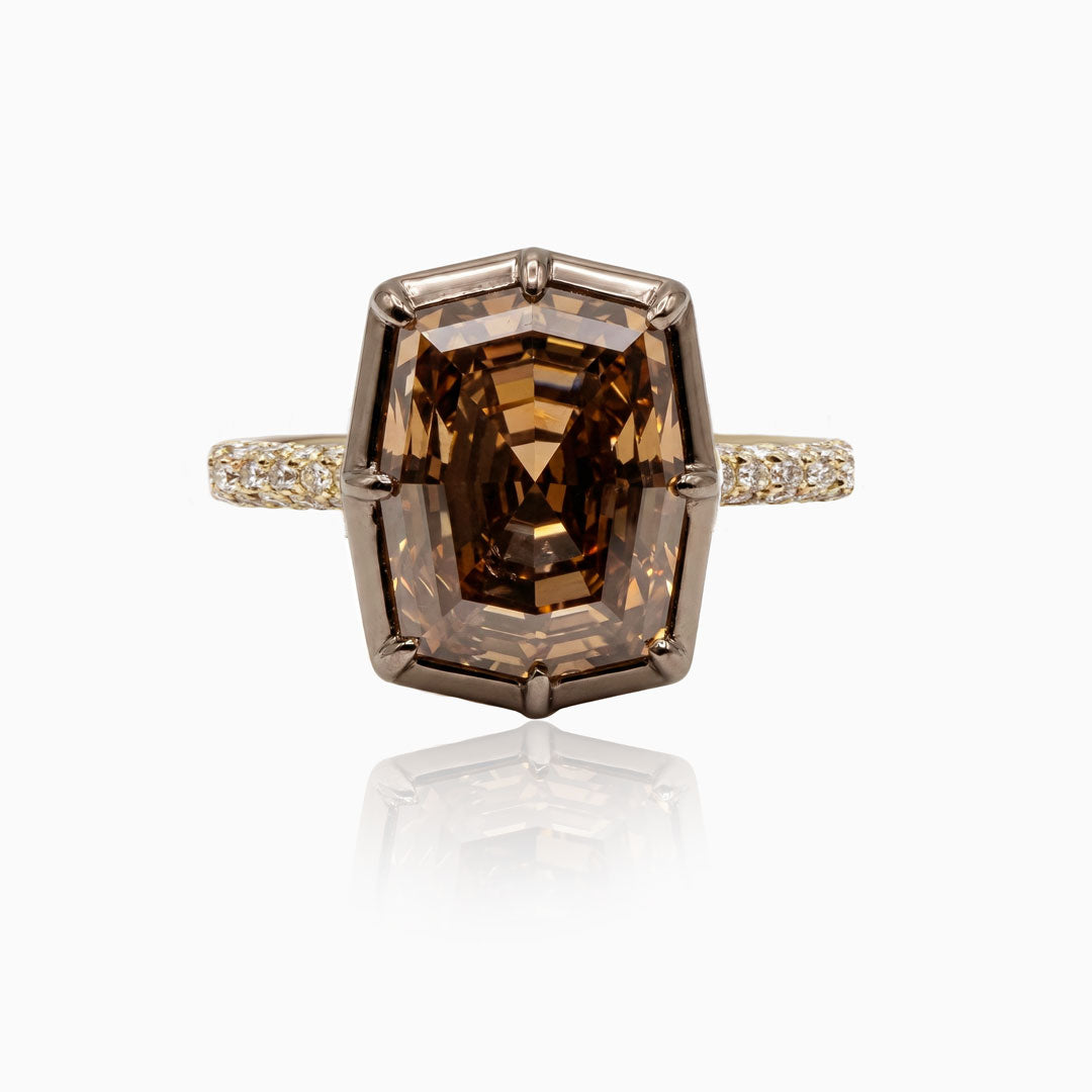Brown Diamond Platinum & Yellow Gold Ring