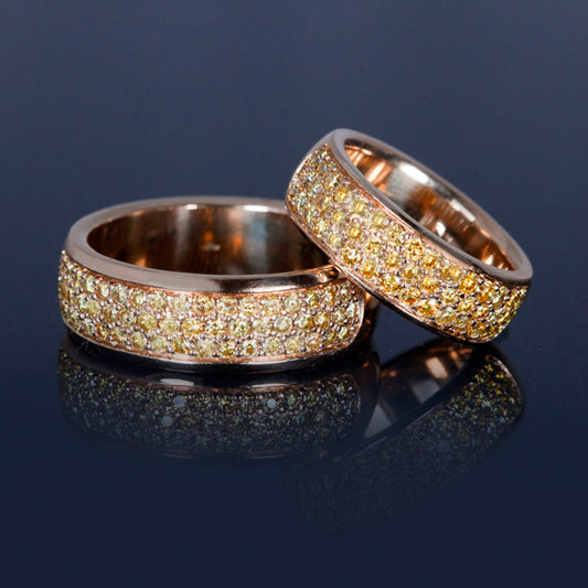 Two Canary Yellow Diamonds Wedding Bands