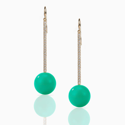 Chrysoprase Diamonds Yellow Gold Earrings