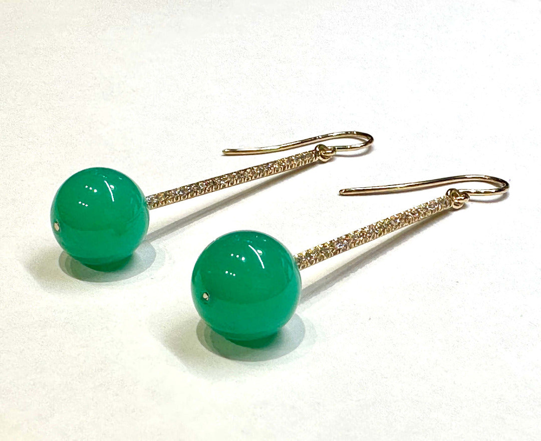 Chrysoprase Diamonds Yellow Gold Earrings