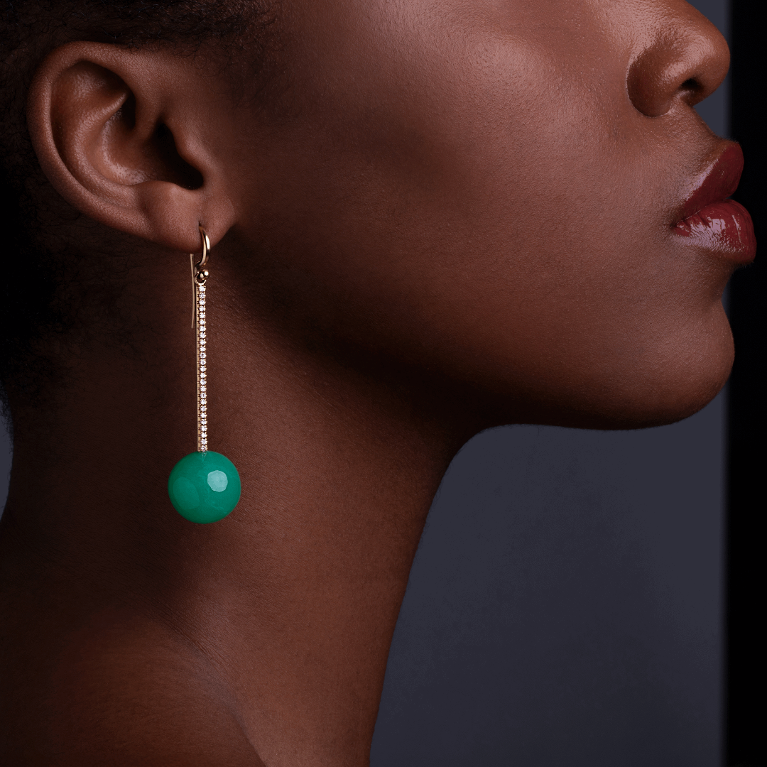  Chrysoprase Diamonds Yellow Gold Earrings