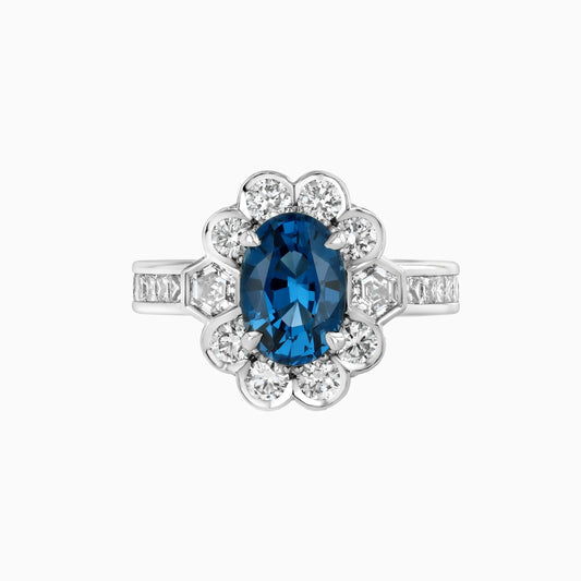 Cobalt Spinel & Diamond Platinum Ring