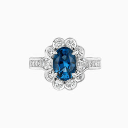Blue Spinel & Diamond Platinum Ring