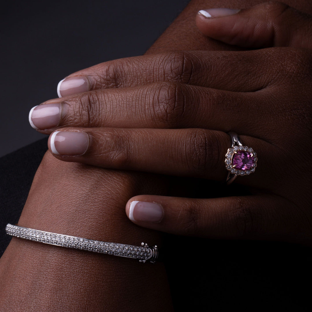 Intense Pink Sapphire & Diamonds Platinum Ring