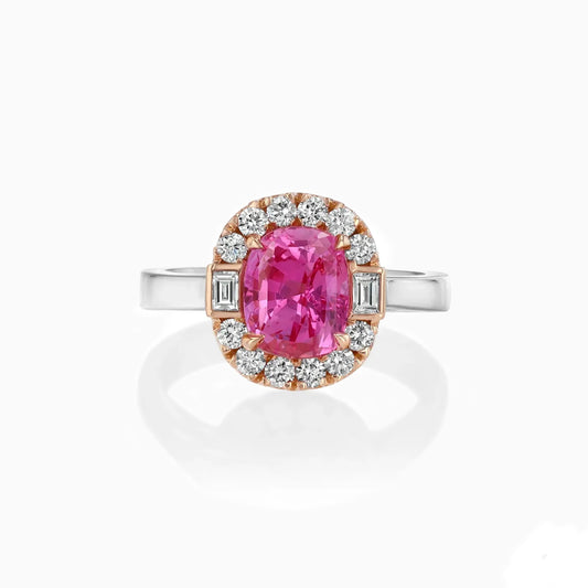Pink Sapphire & Diamonds Platinum Ring