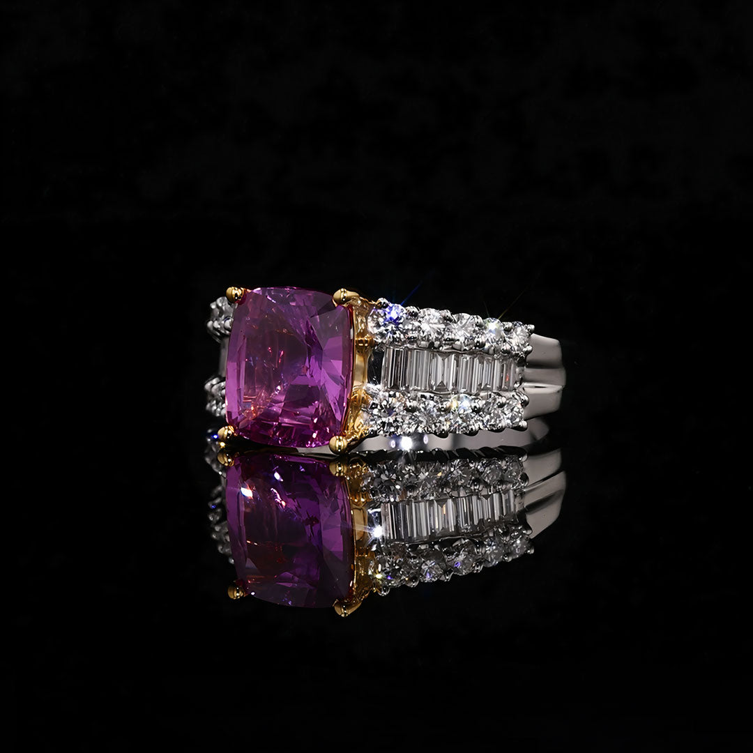 Cushion Pink Sapphire & Diamond White Gold Ring