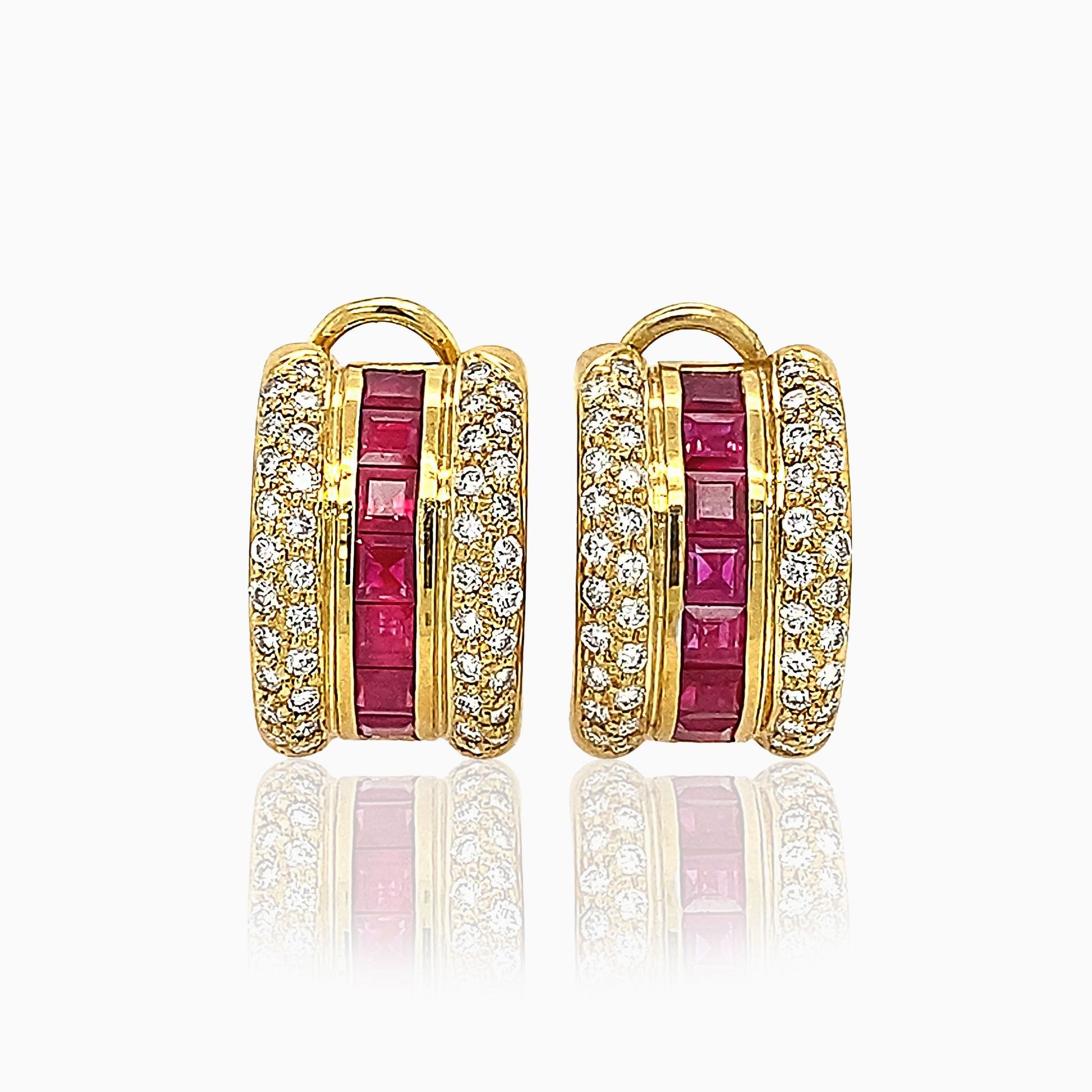 Deco Burmese Ruby Diamond Ear Clips