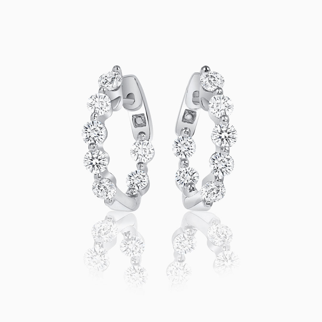 Diamond White Gold Medium Hoop Earrings