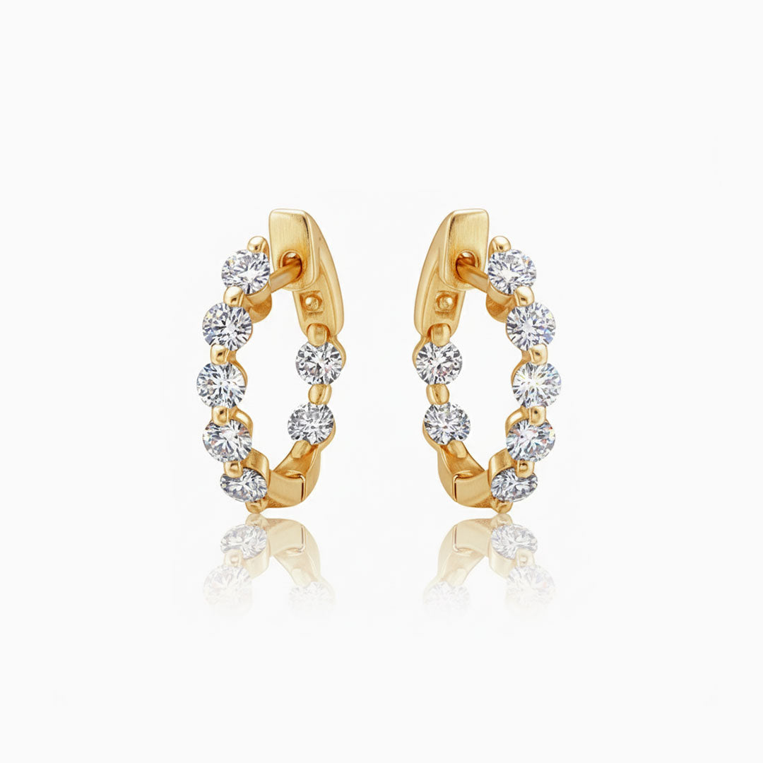 Diamond Yellow Gold Small Hoop Earrings
