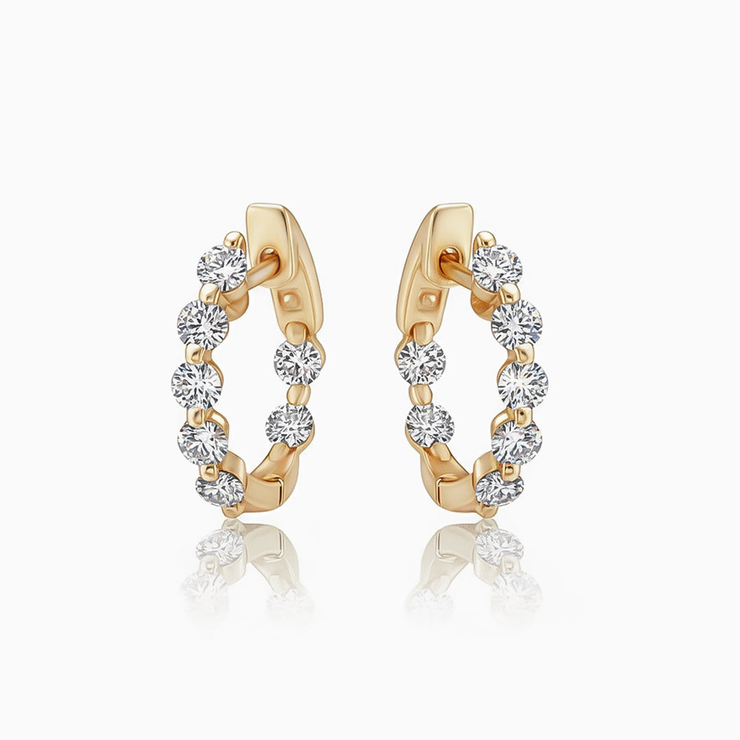Diamond Yellow Gold Small Hoop Earrings