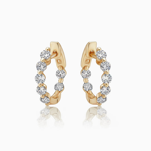 Diamond Yellow Gold Small Hoop Earrings