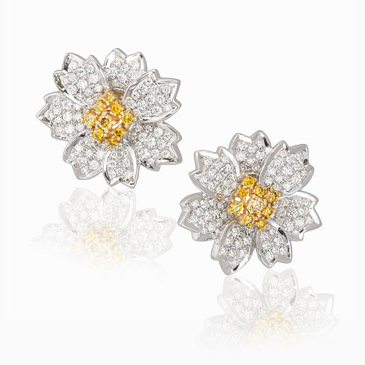 Yellow Diamonds Pansy Gold Earrings