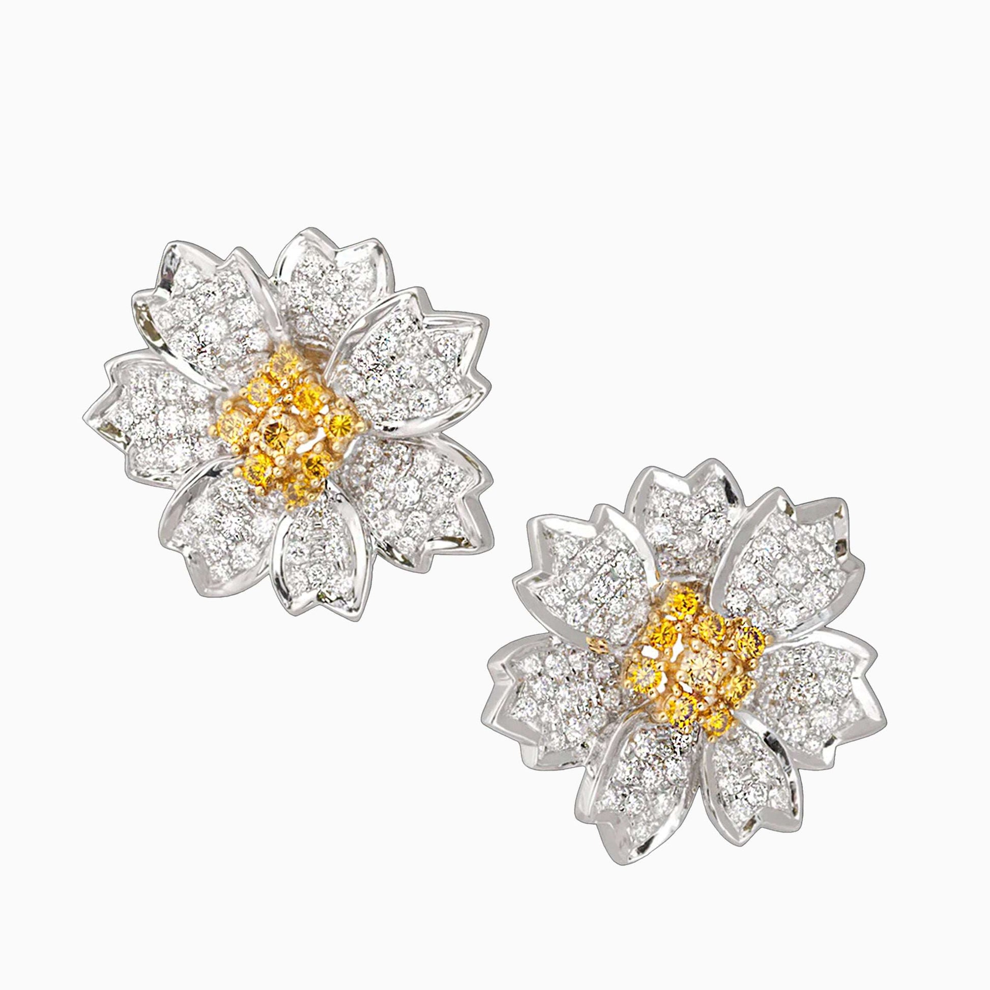 Canary Diamonds Pansy Gold Earrings on a white background