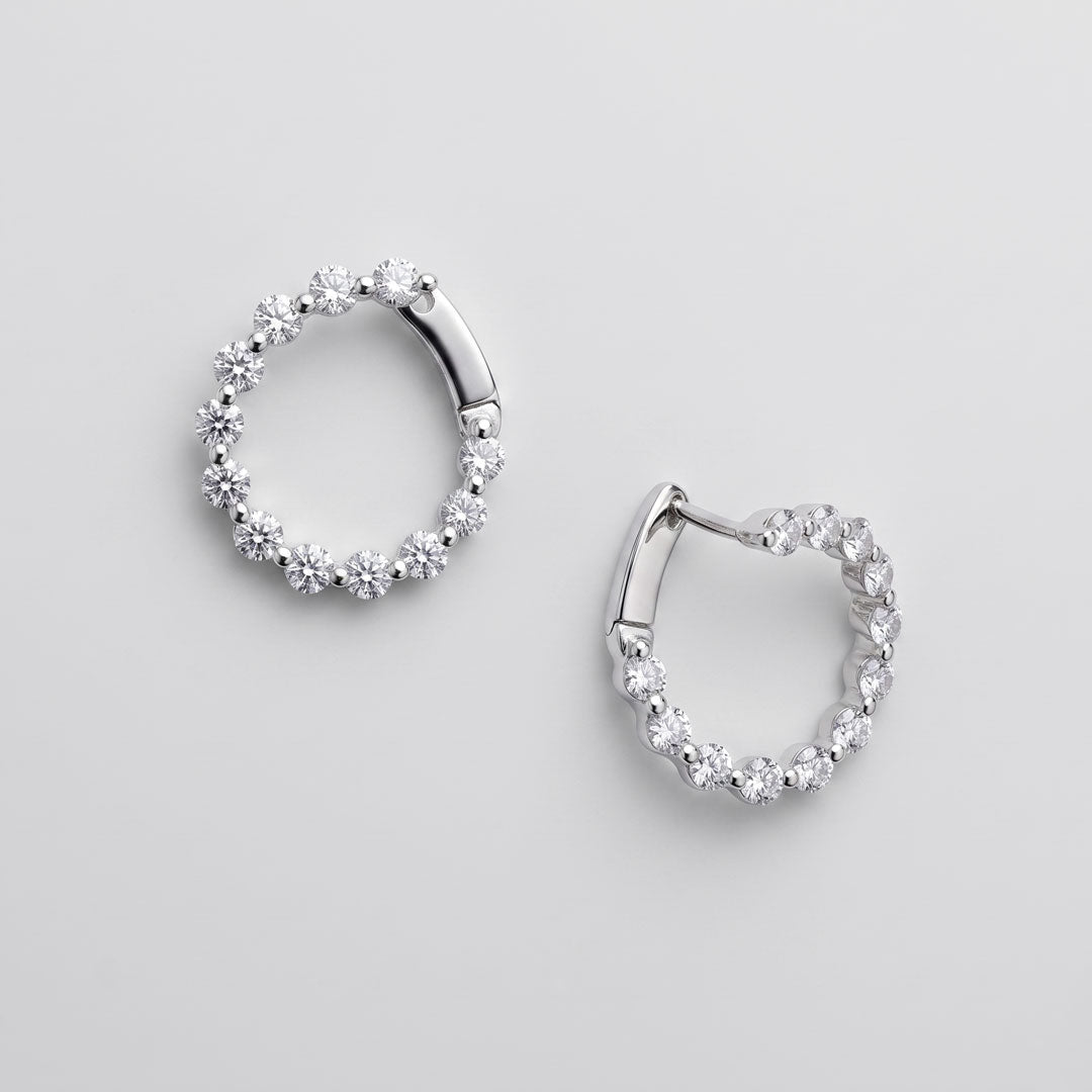 Small Diamond Round Hoop Gold Earrings