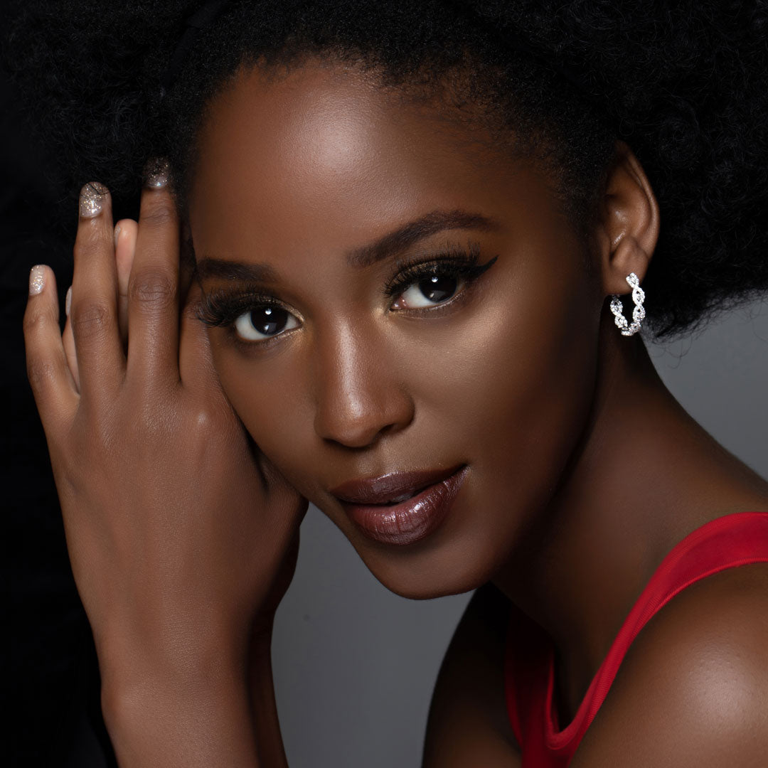 Intertwined Diamond Medium Hoop White Gold Earrings