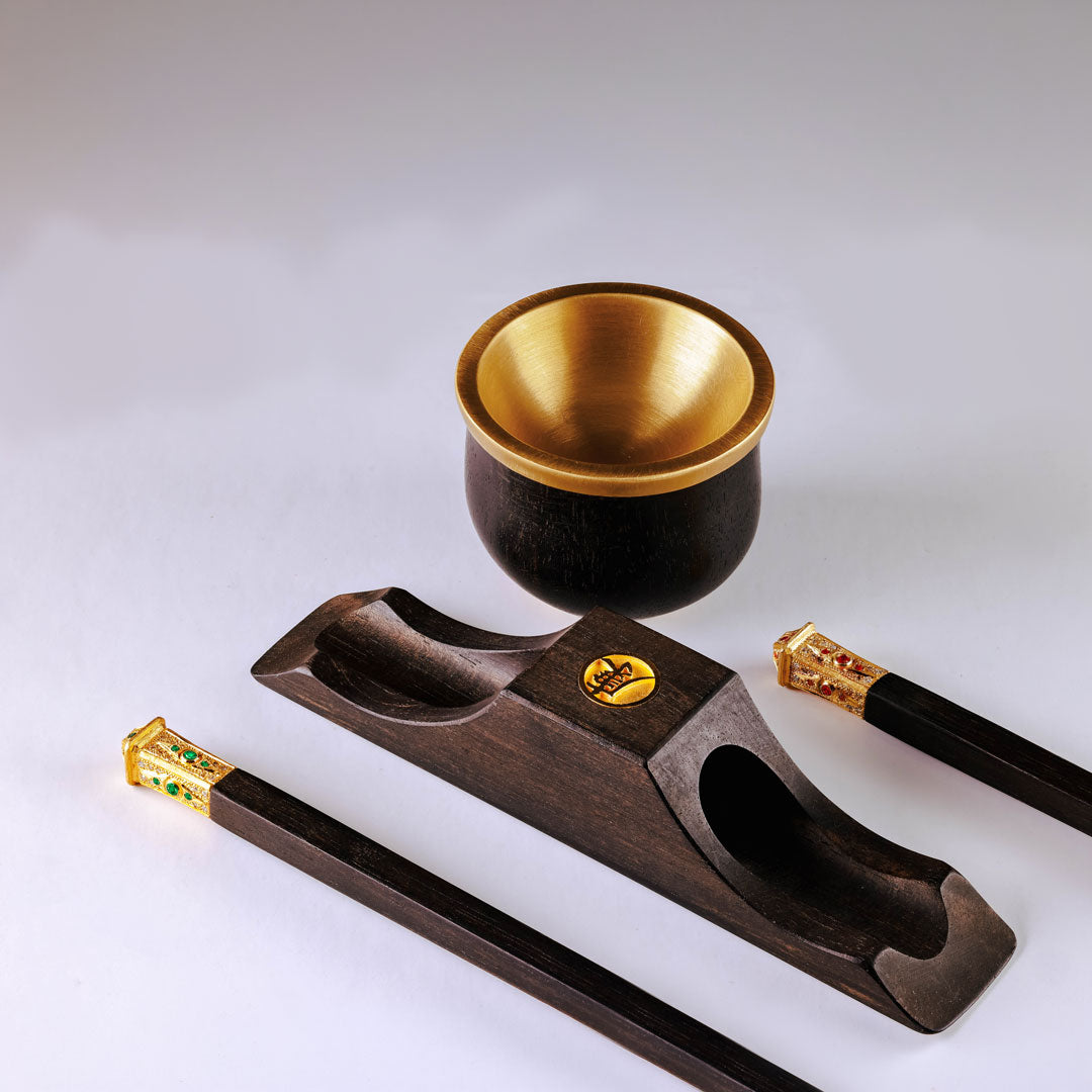 Ebony Wood & Yellow Gold Chopstick Set
