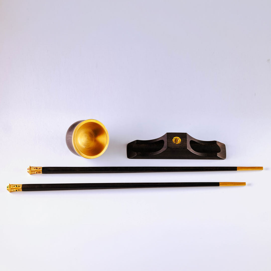 Ebony Wood & Yellow Gold Chopstick Set