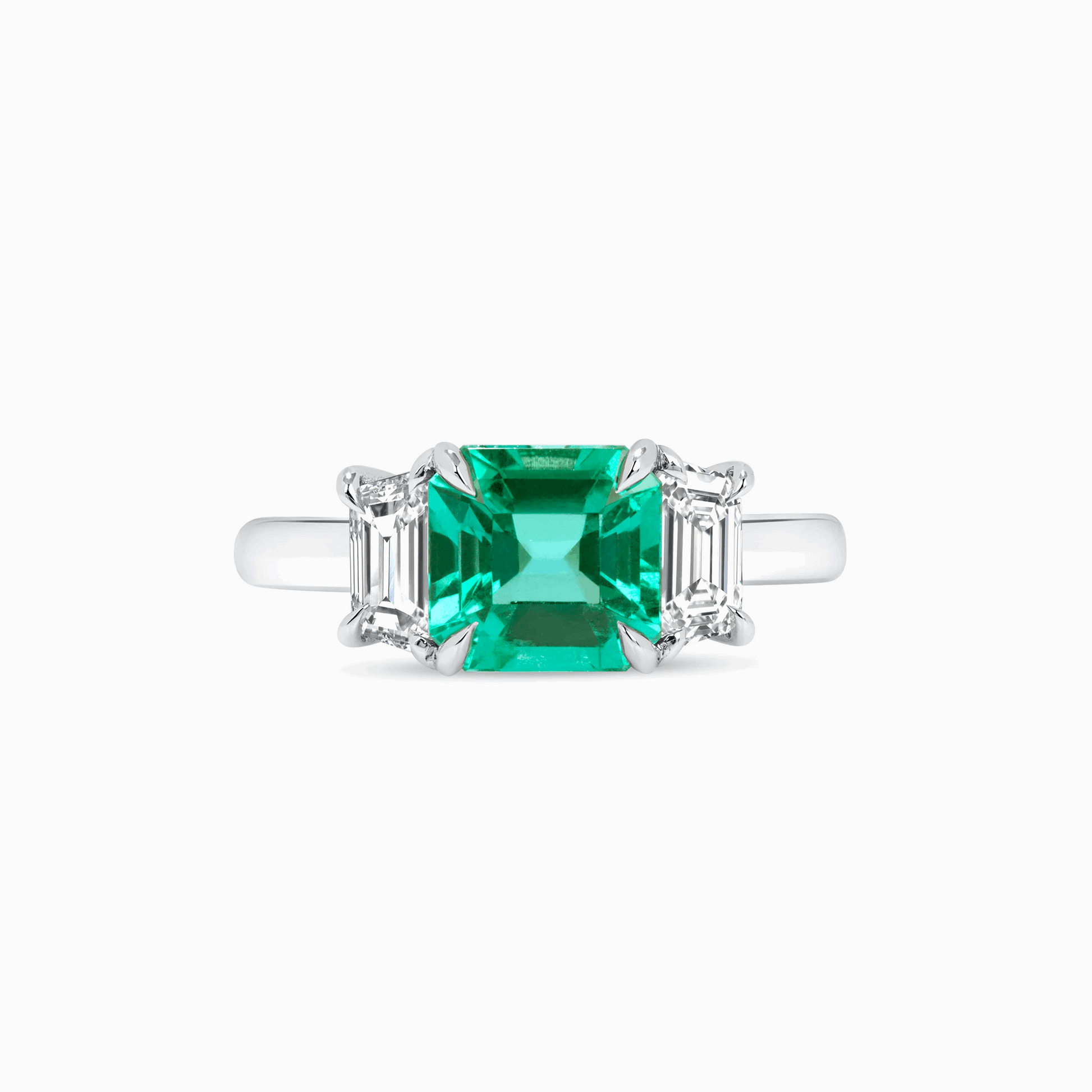 Emerald Diamond White Gold Ring on a white background