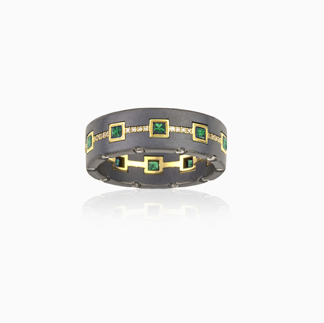Titanium Emerald & Diamond Band