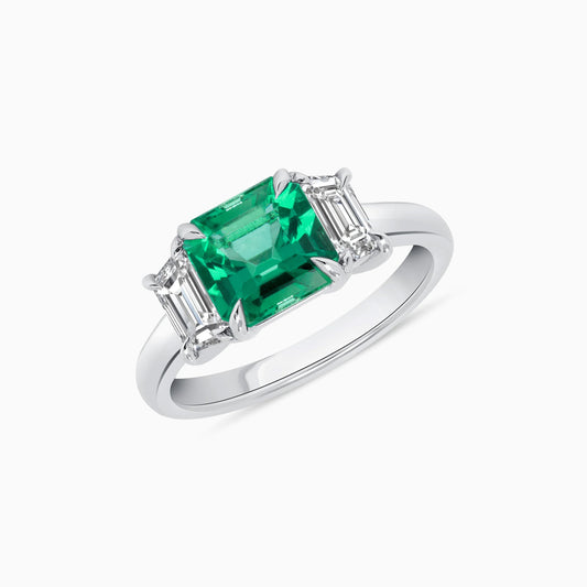 Emerald Diamond White Gold Ring on a white background