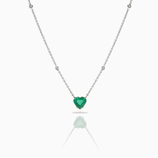 Emerald Heart Shape Gold Necklace on a white background